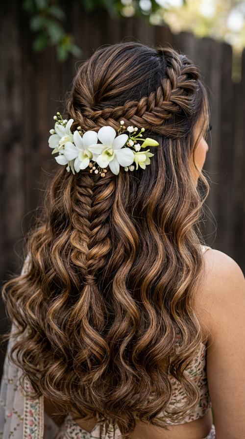 Half-Up Half-Down with Orchids