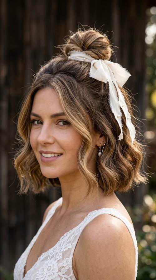 Half-Up Top Knot with Silk Ribbon