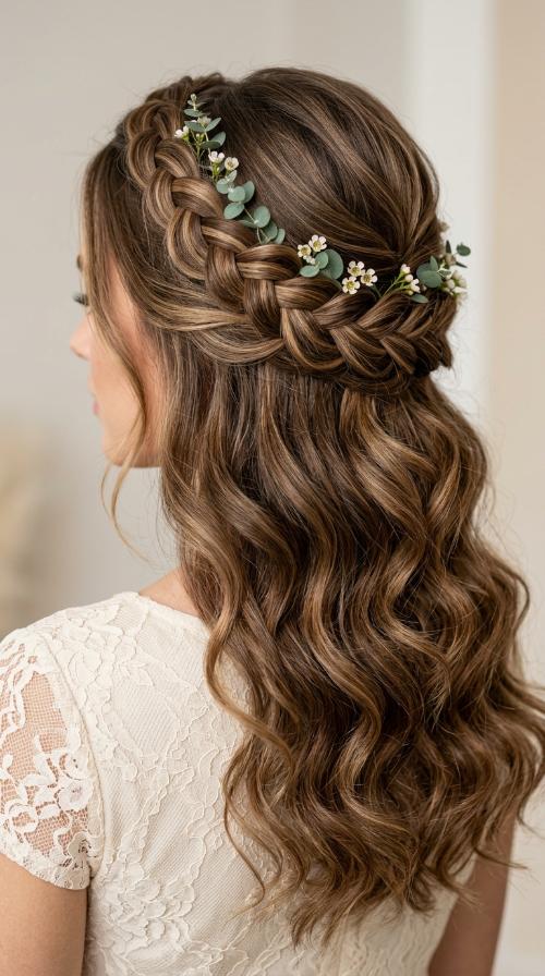 Halo Braid with Delicate Greenery