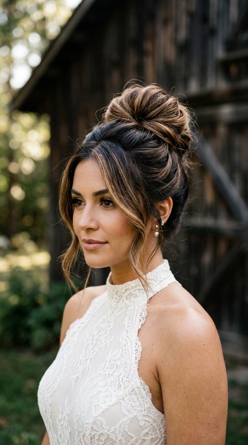 Halter Neckline with a Sleek Top Knot