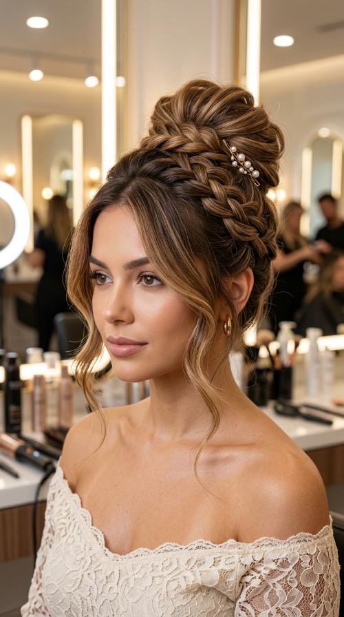 High Bun with Face-Framing Pieces