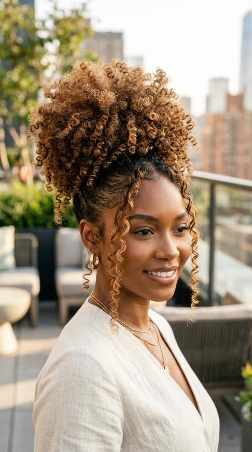 High Bun with Face-Framing Tendrils