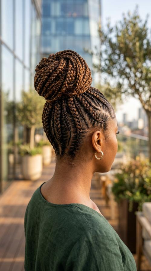 High Cornrow Bun