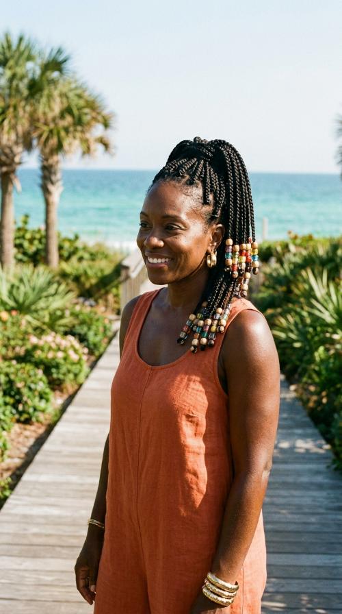 High Ponytail with Beaded Fringe