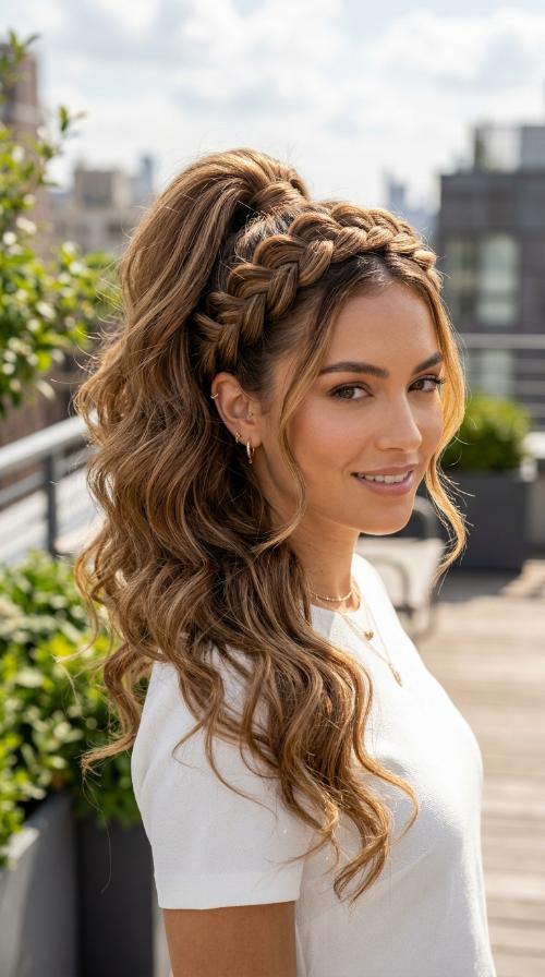 High Ponytail with Braided Crown