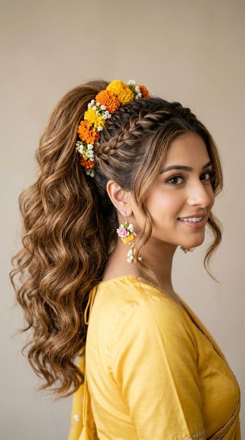 High Ponytail with Floral Wraps