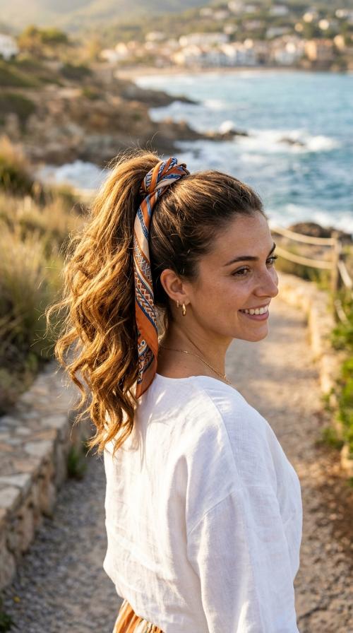 High Ponytail with Scarf Wrap