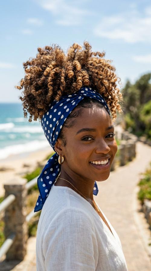 High Puff with Polka Dot Scarf