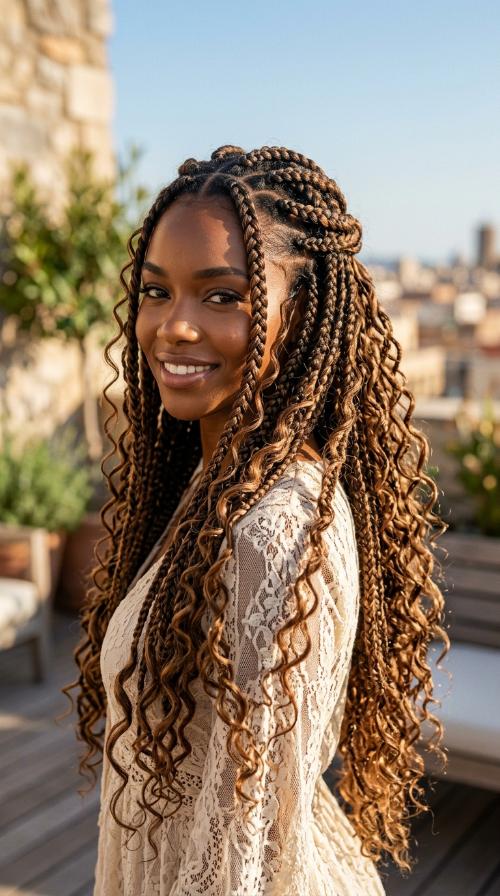 Hip-Length Goddess Braids for Summer Weddings