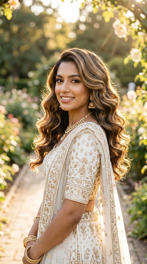 Hollywood Glam Waves for White and Ivory Lehengas