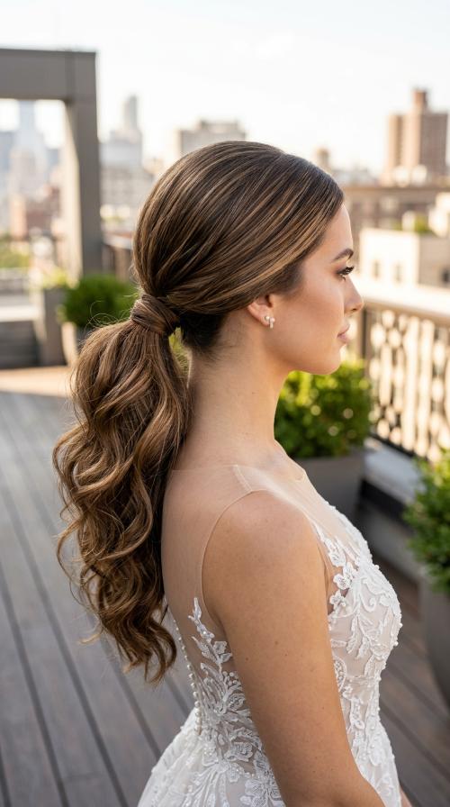 Illusion Neckline with a Sleek Low Pony