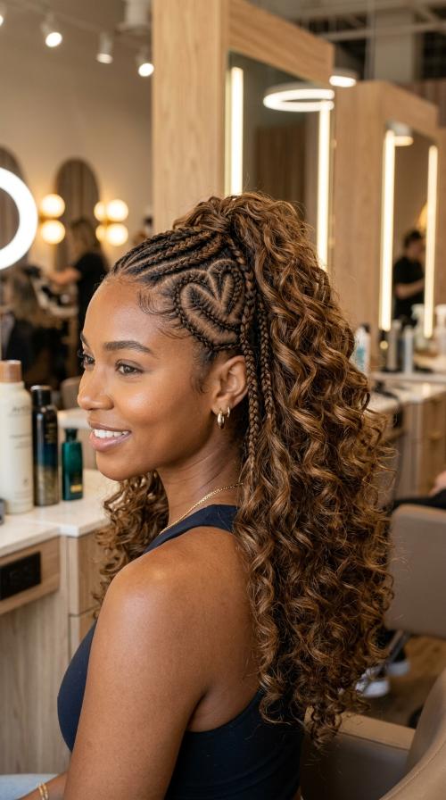 Intricate Heart-Shaped Side Cornrows