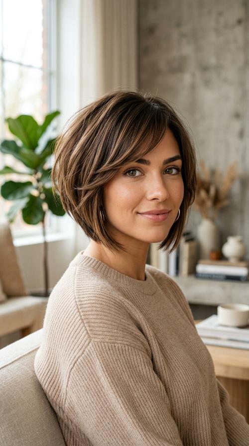 Inverted Bob with Side-Swept Bangs