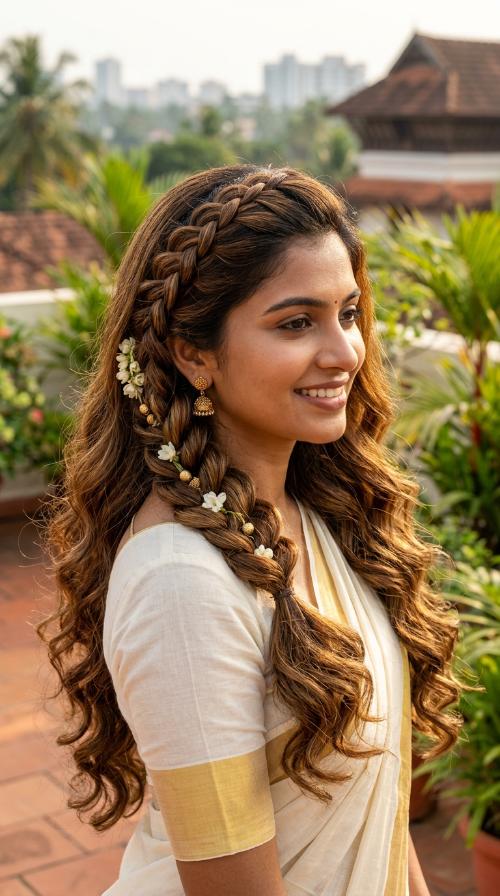 Kerala Kasavu Side Braid Front