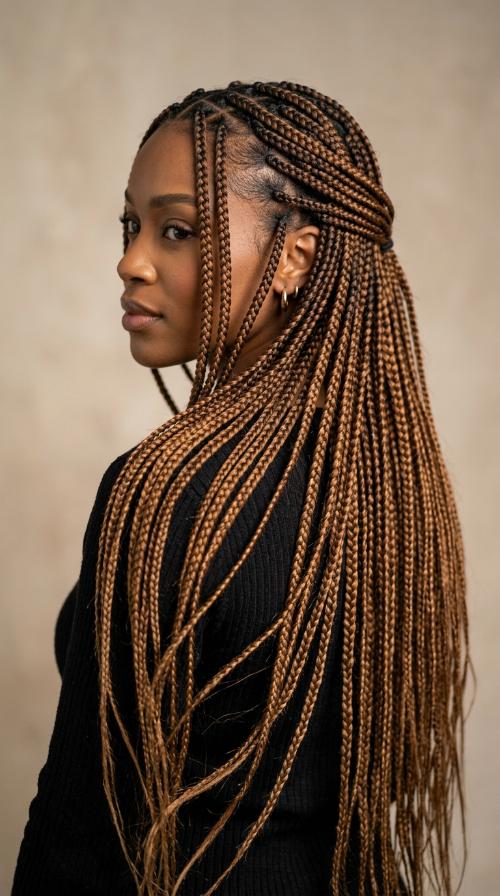 Large Waist-Length Knotless Braids