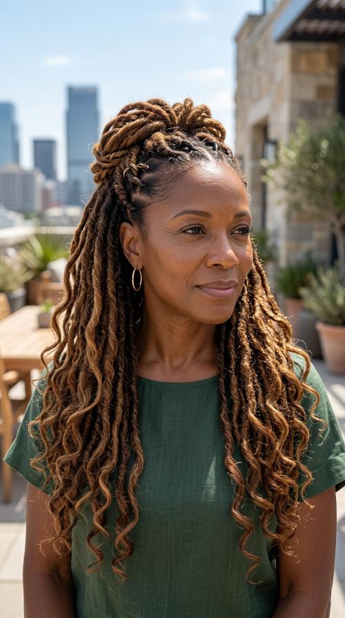 Layered Medium Locs for Middle Age at Waist Length