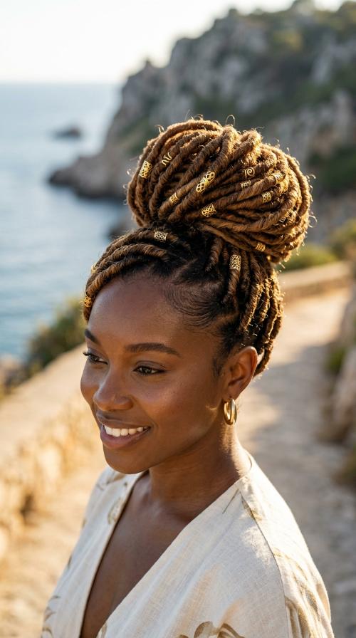 Loc Bun with Gold Cuffs