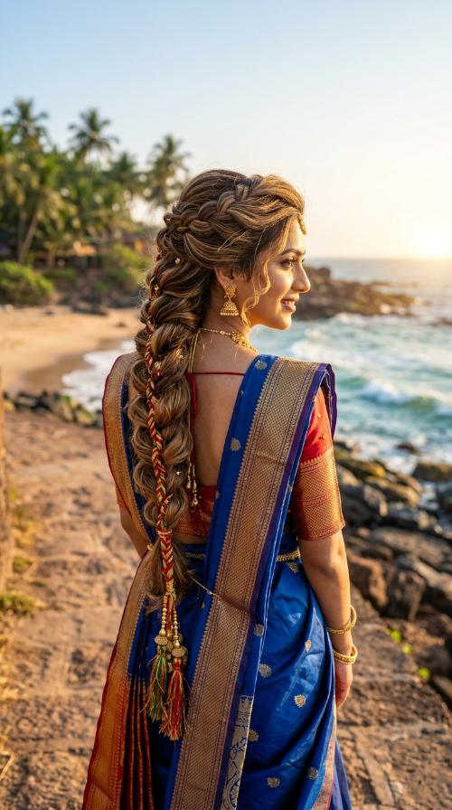Long Braid with Parandi for Half Saree