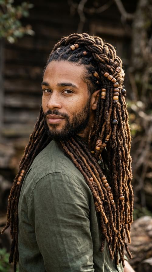 Long Locs with Wooden Beads