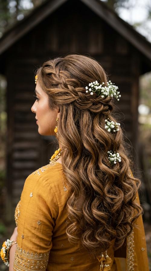 Loose Curls with Baby’s Breath