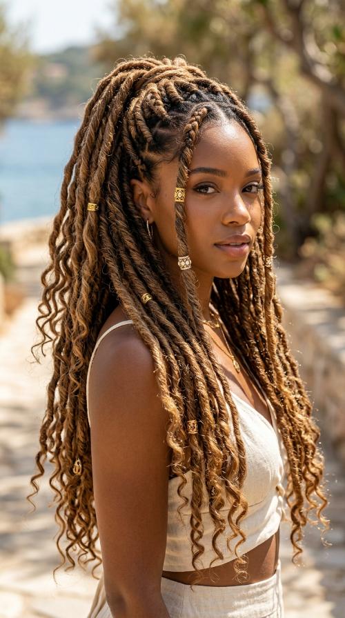Loose Locs with Jeweled Cuffs