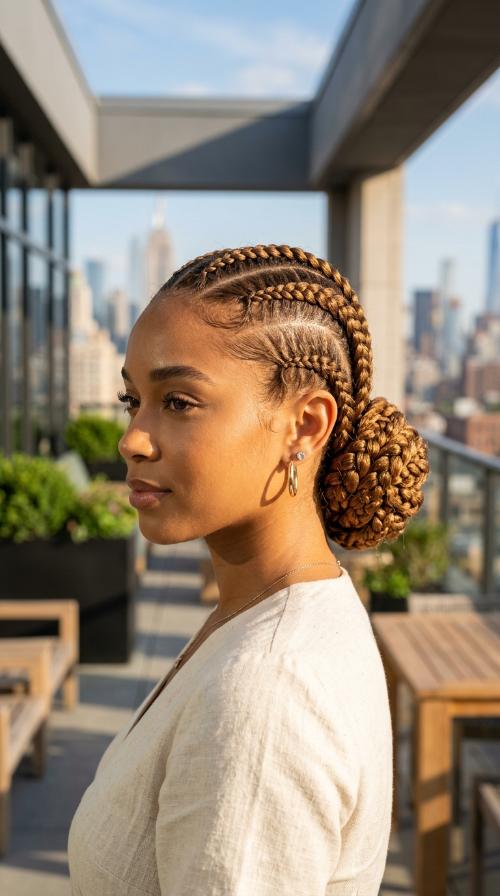 Low Bun Cornrow Updo