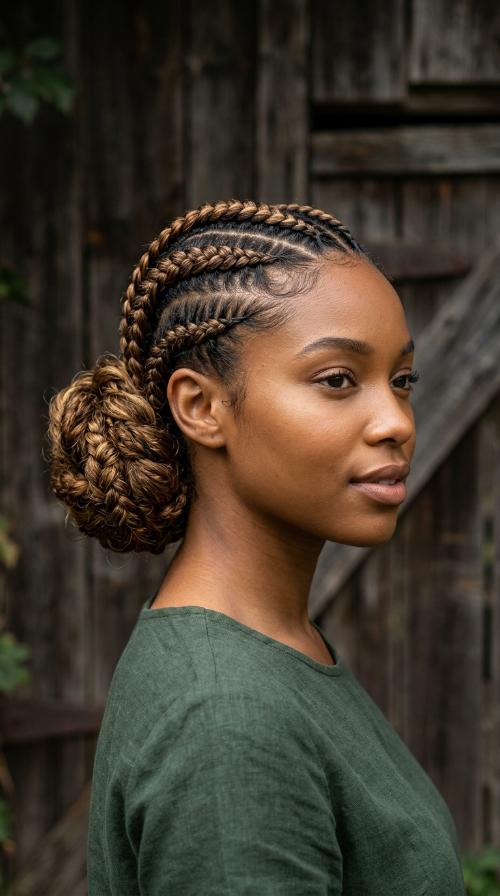 Low Bun Feed-In Braids