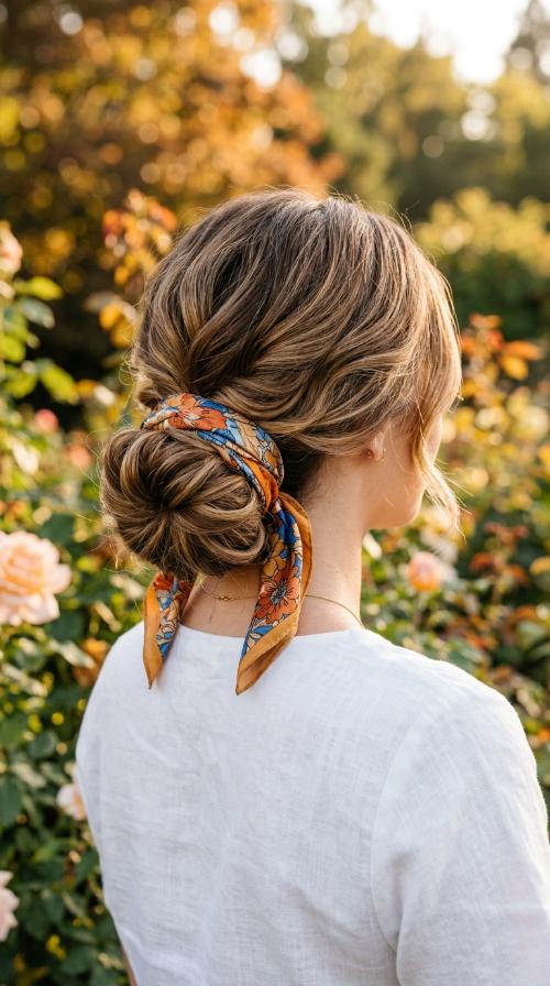 Low Chignon with a Scarf