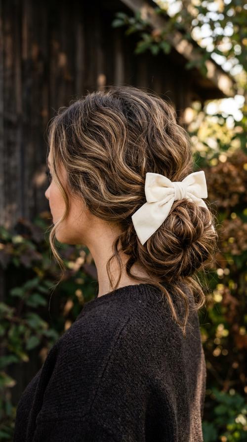 Low Messy Bun with Bow