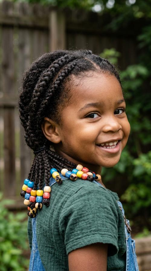 Low Nape Braids with Protective Bead Caps