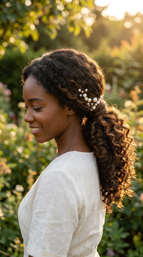 Low Ponytail with Pearl Accents