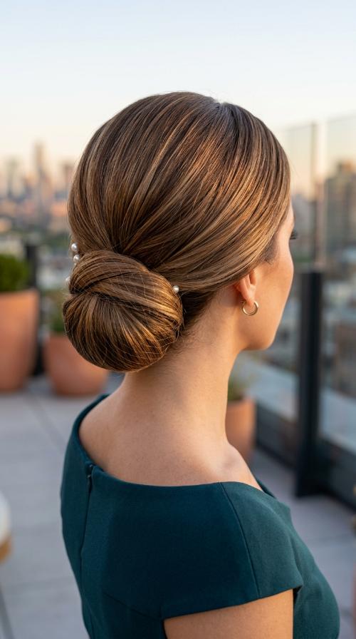 Low Sleek Chignon with Mesh