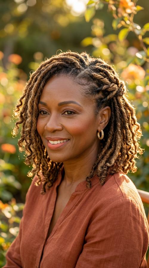 Medium Palm Rolled Locs for Mature Adults at Chin Length