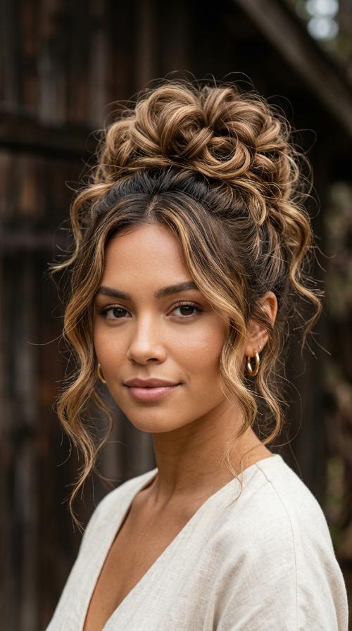 Messy Bun with Face-Framing Tendrils (With Extensions)