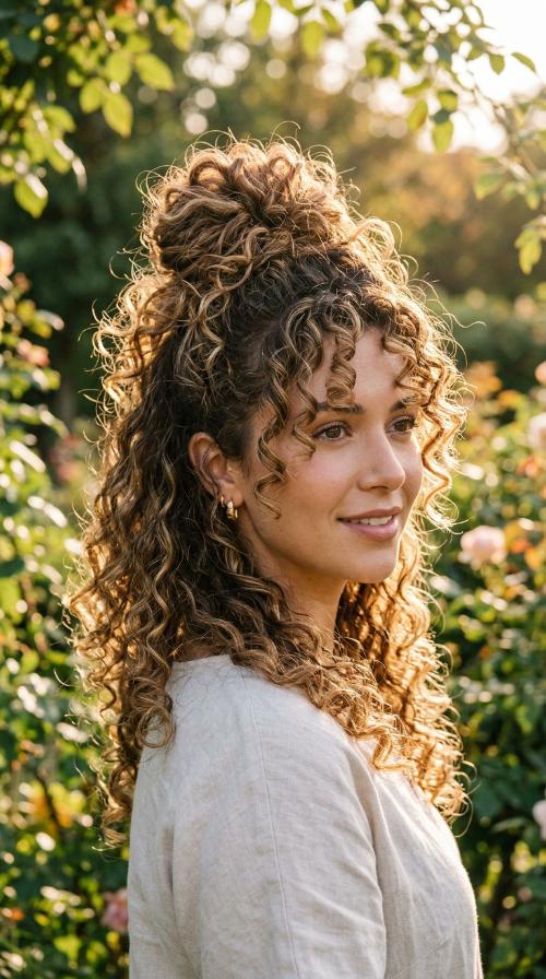 Messy Curly Top Knot