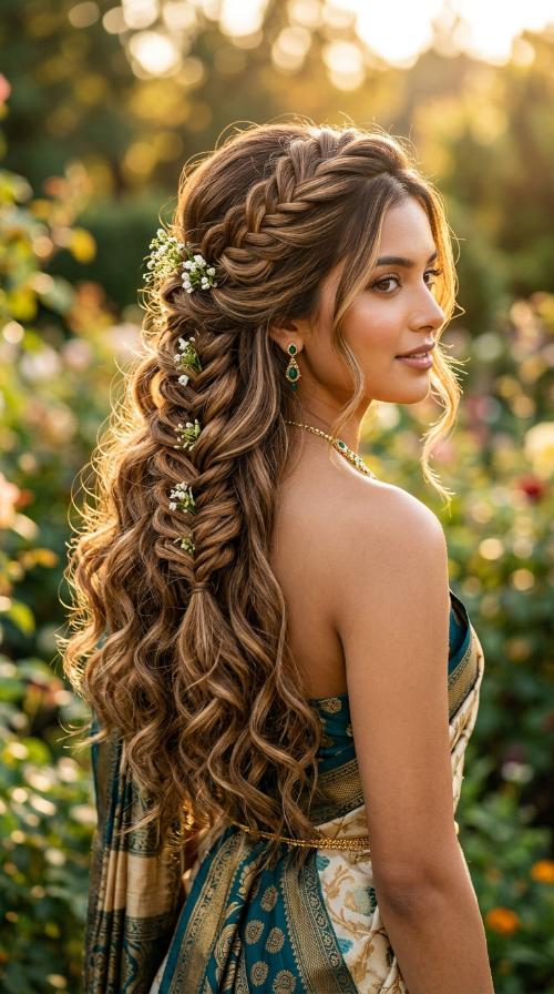 Messy Fishtail Braid for Dhoti Drape