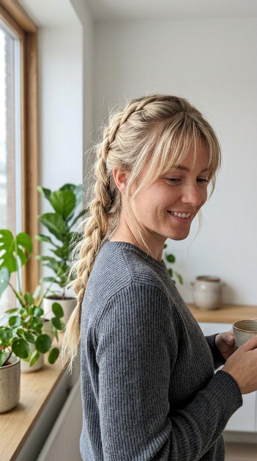 Messy French Braid with Wispy Bangs