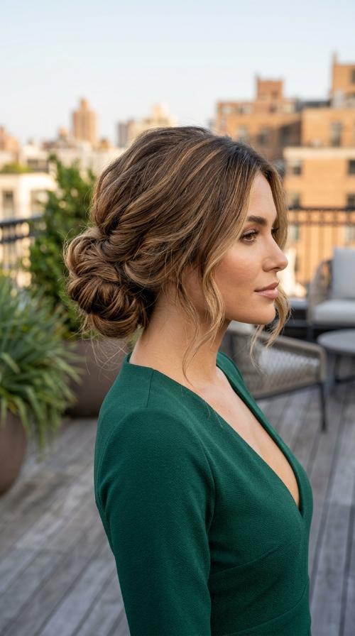 Messy Low Chignon for Deep V-Necks