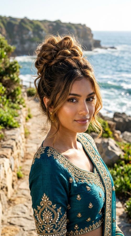 Messy Top Knot for Jewel Necklines