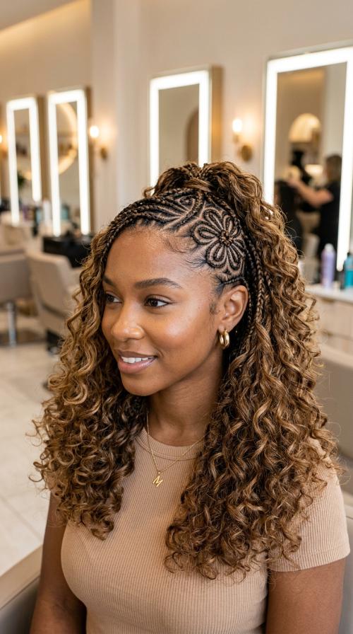 Micro-Cornrow Floral Mandala Design