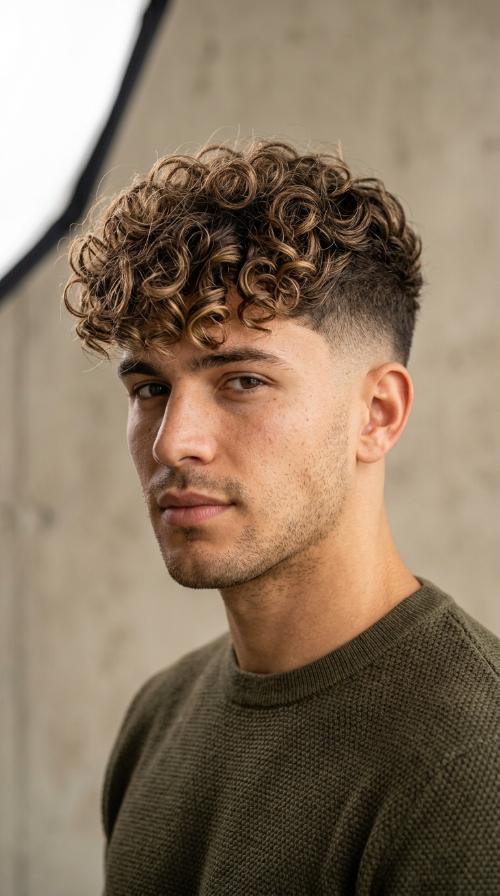 Mid-Fade with Curly Top