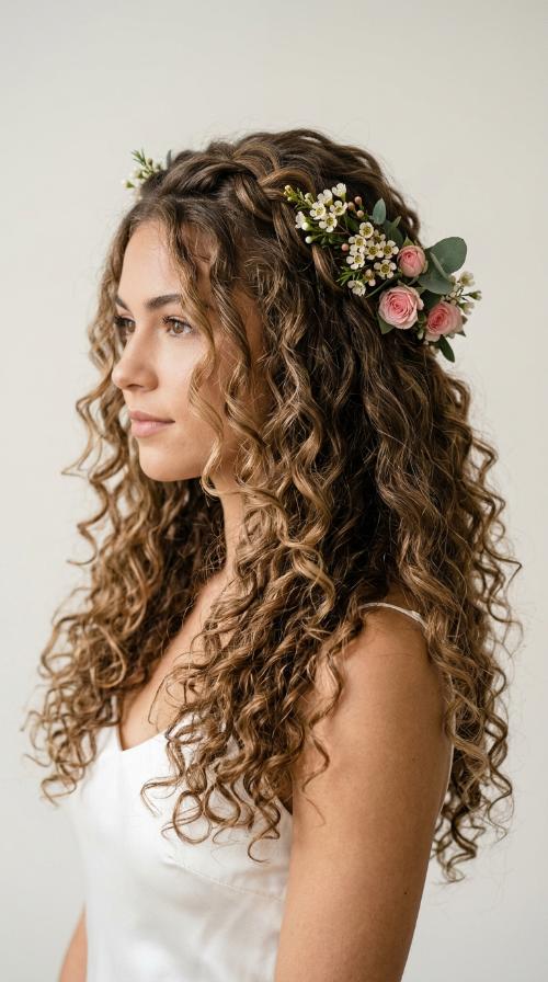 Natural Curls with Floral Crown