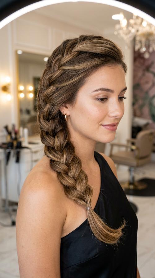 One-Shoulder with a Side-Plaited Braid