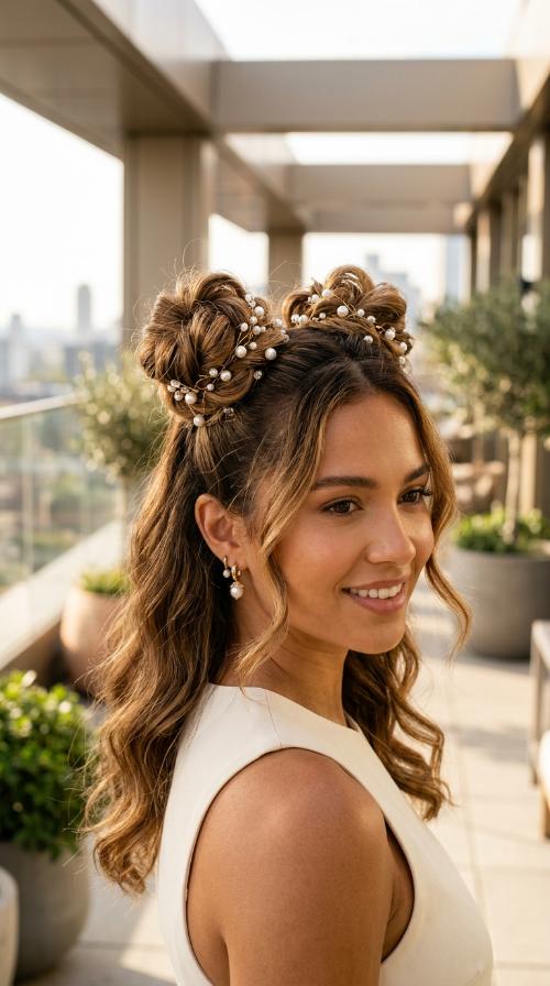 Pearl-Adorned Space Buns