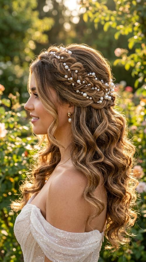 Pearl-Embellished Braided Updo
