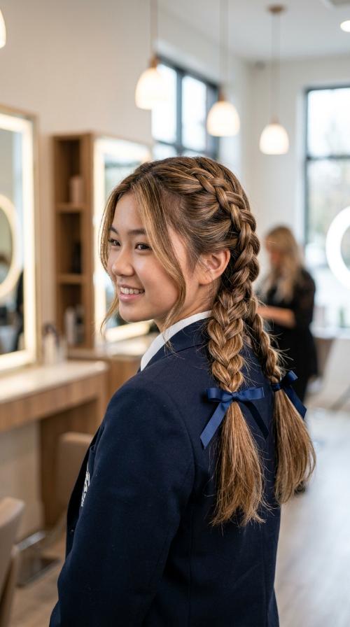 Pigtail Braids with Ribbons