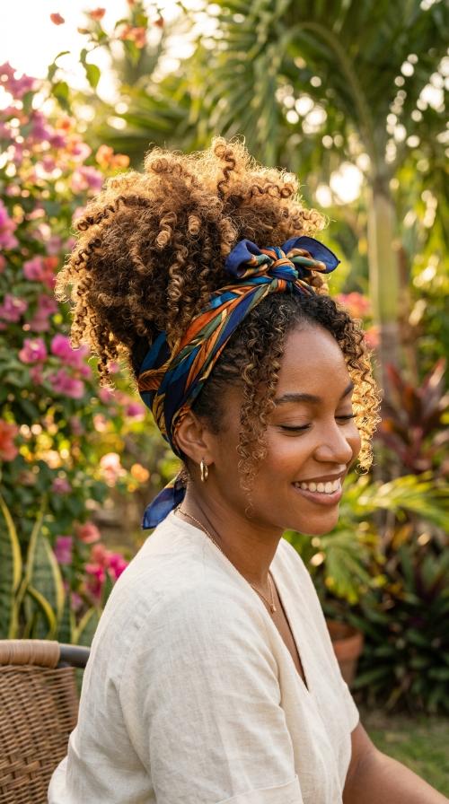 Pineapple Updo with a Silk Scarf