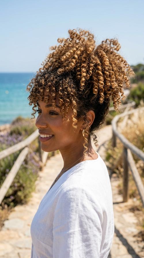 Pineapple Updo with Bangs