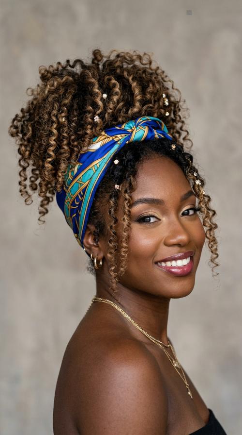 Pineapple Updo with Scarf or Bling
