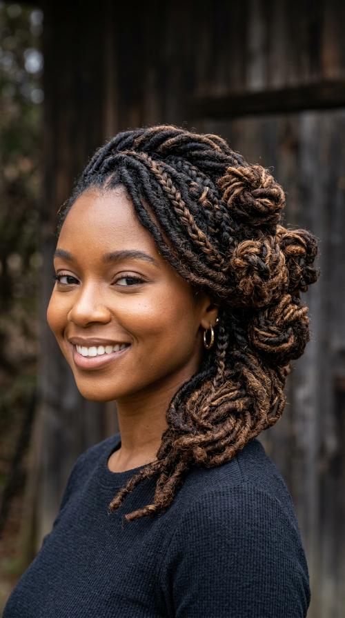 Pinned Side-Swept Locs